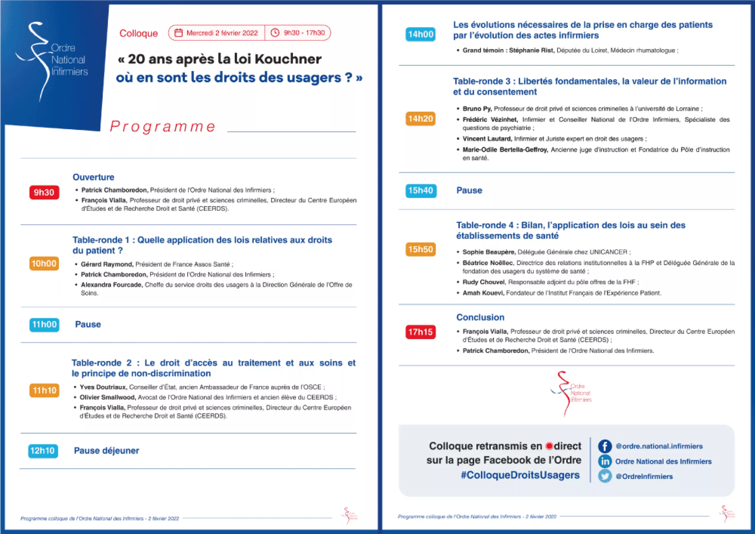programme du colloque sur les Droits des Usagers 