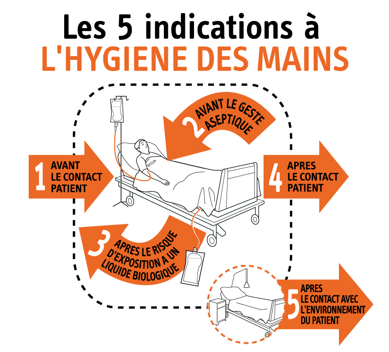 Infographie : les 5 indications à l'hygiène des mains