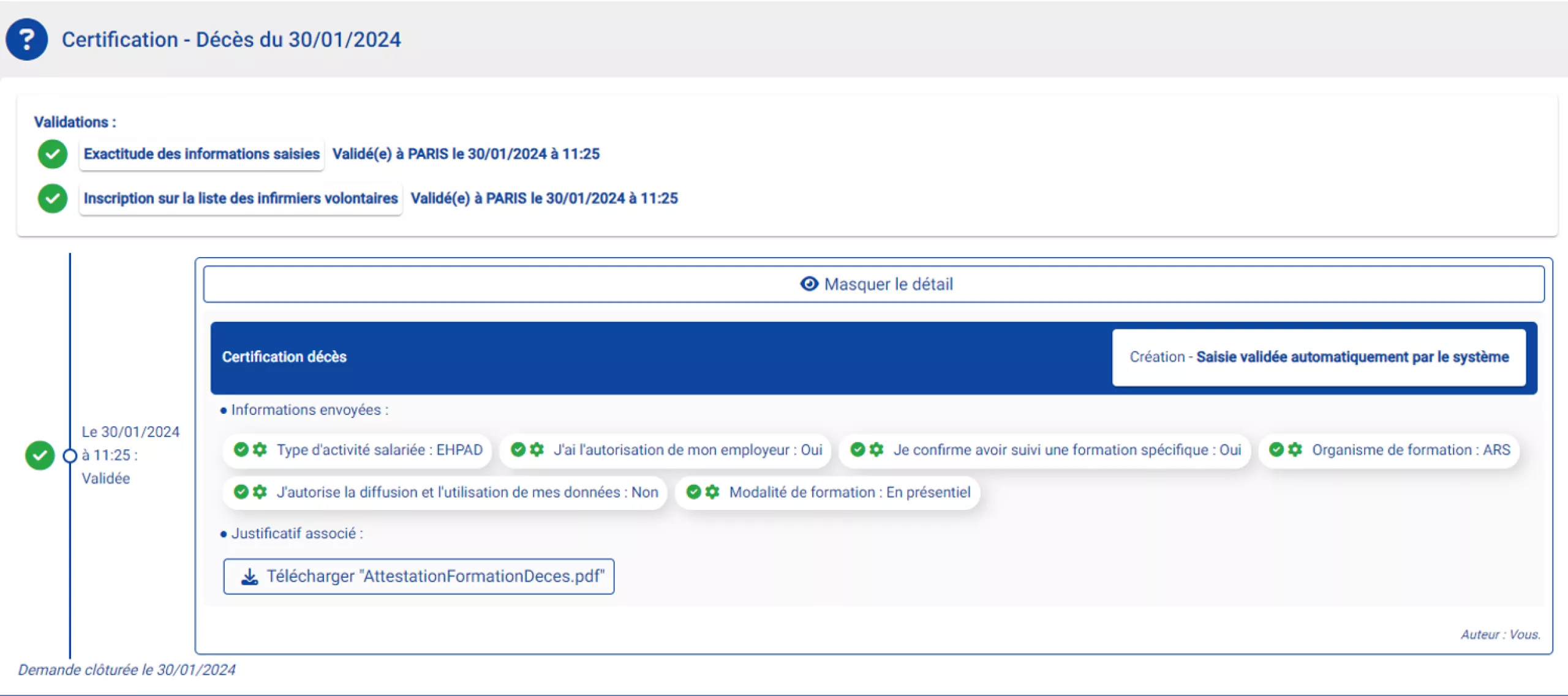 La demande a bien été prise en compte
