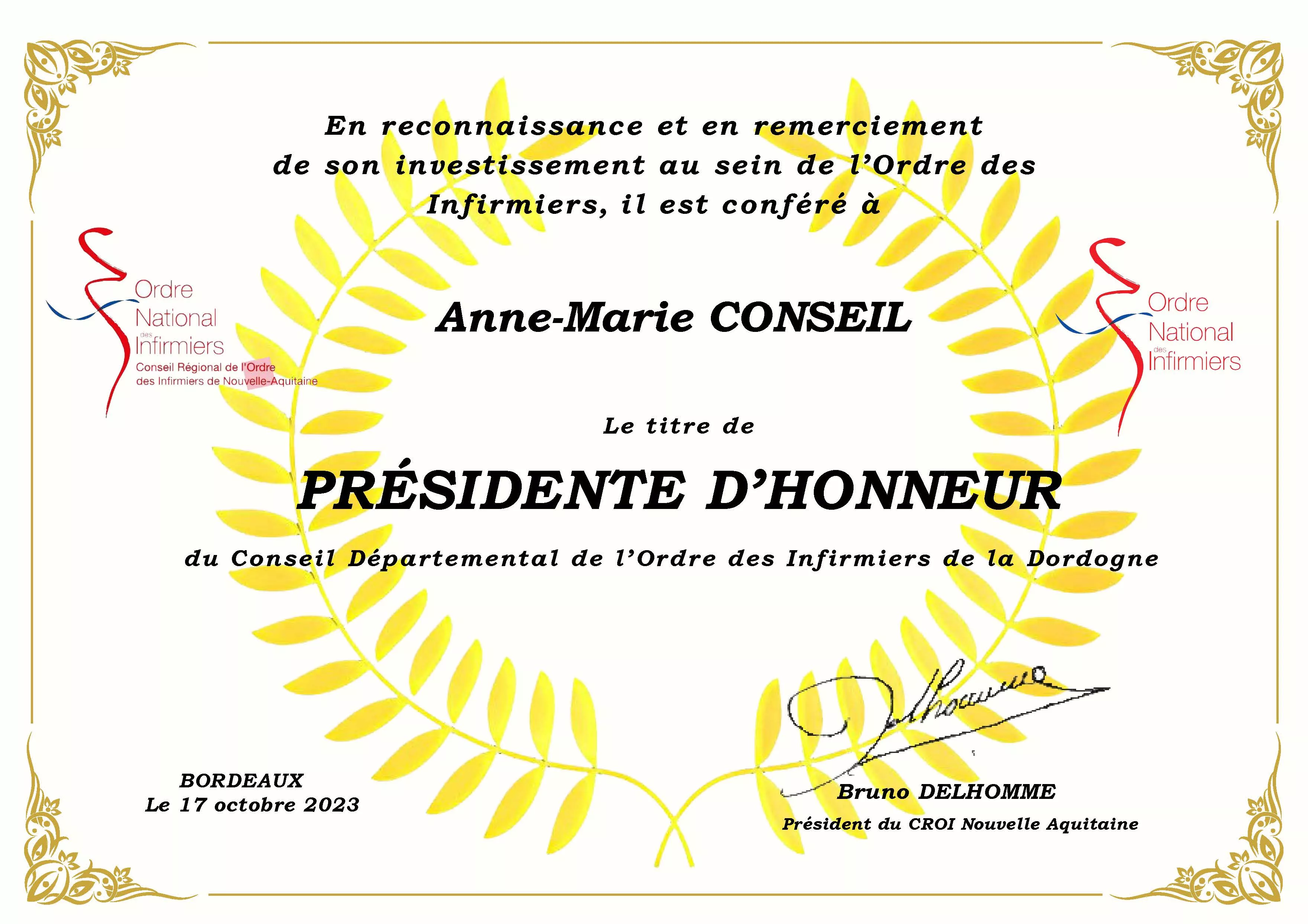"Diplôme d'honneur"